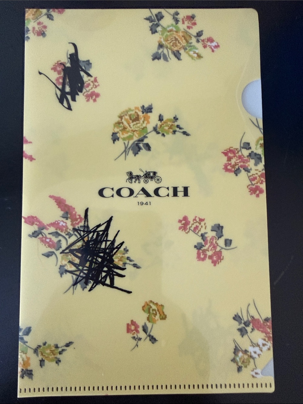 COACH Yellow Floral Document Sleeve with Multicolor Blooms